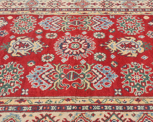 3x5 Red Kuba Afghan Hand Knotted Wool Area Rug